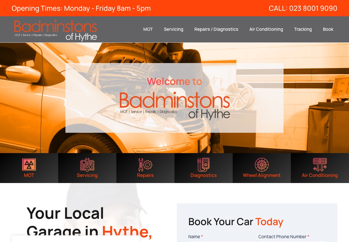Badminstons of Hythe garage and MOT website