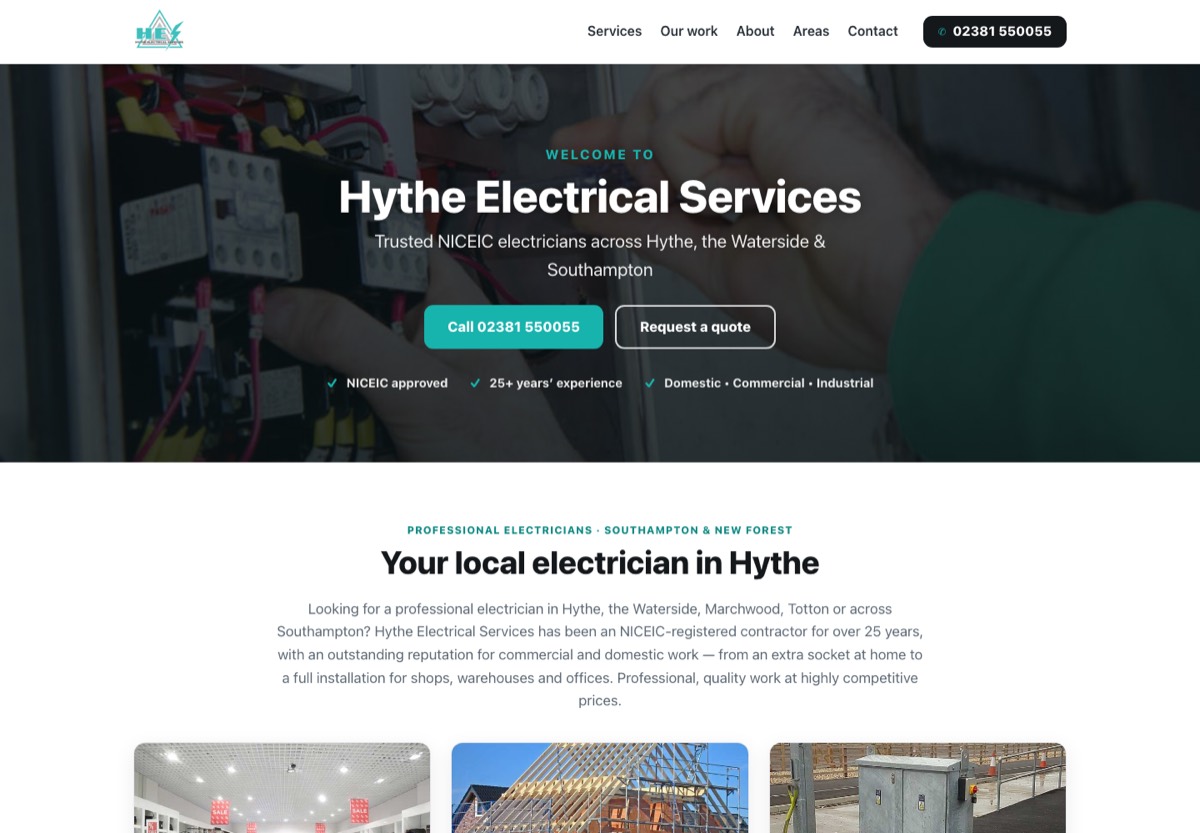 Hythe Electrical Services website