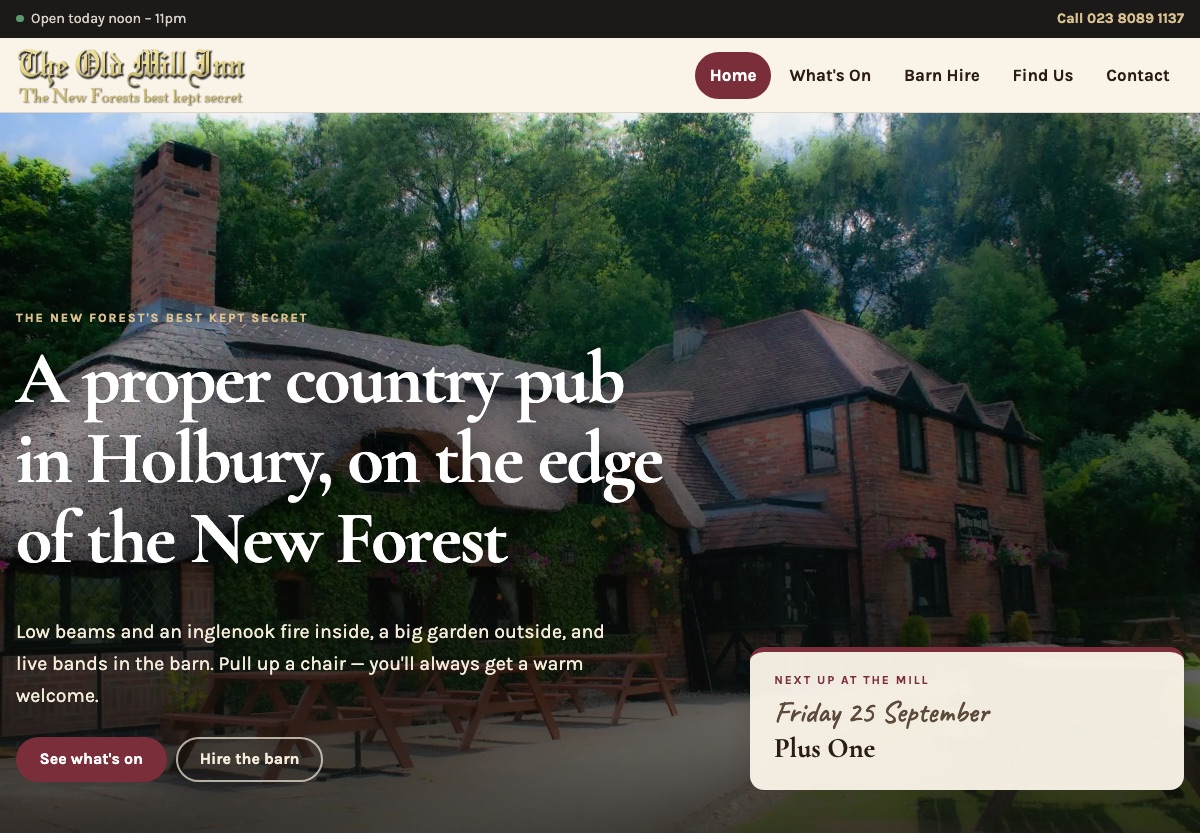 The Old Mill Inn pub website
