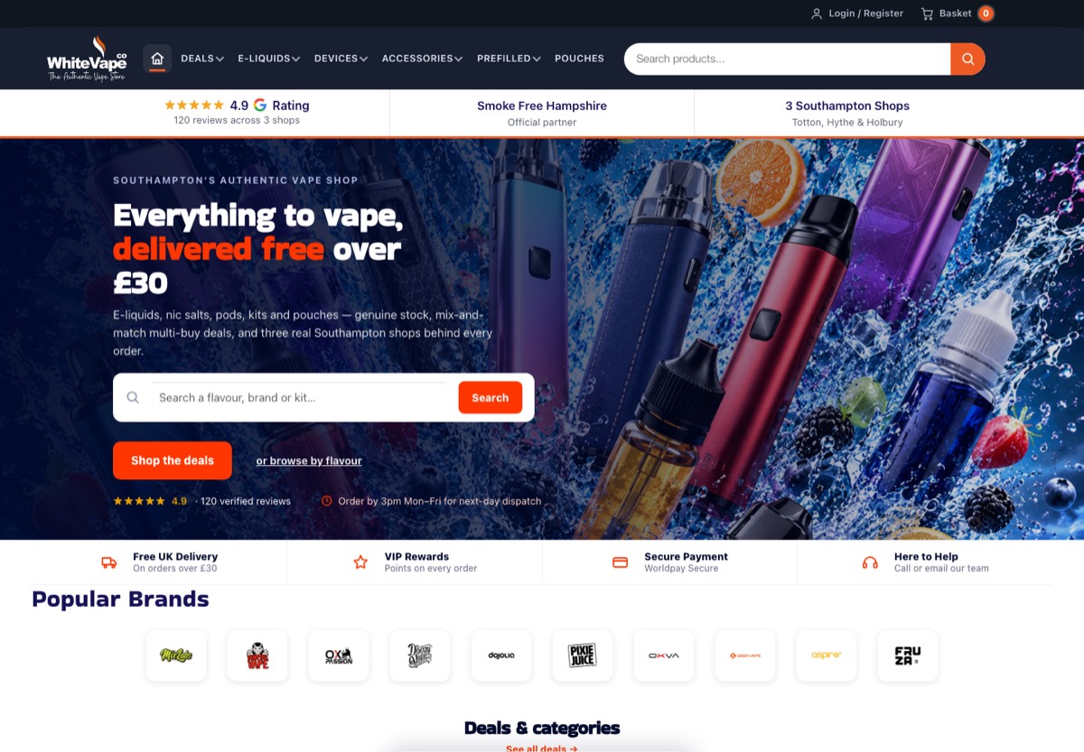 White Vape Co ecommerce website